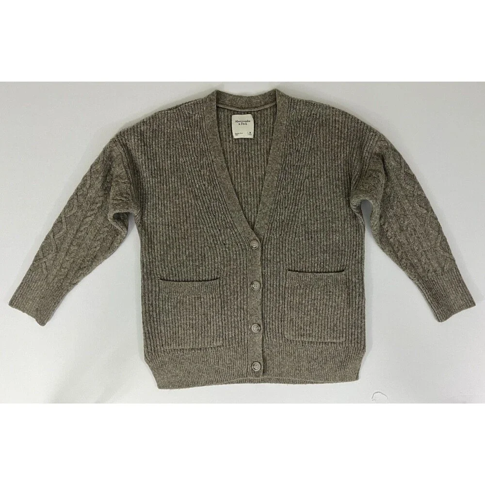 Abercrombie Fitch Cardigan Sweater Women’s M Brown Knit Cable Light Academia - Picture 9 of 9